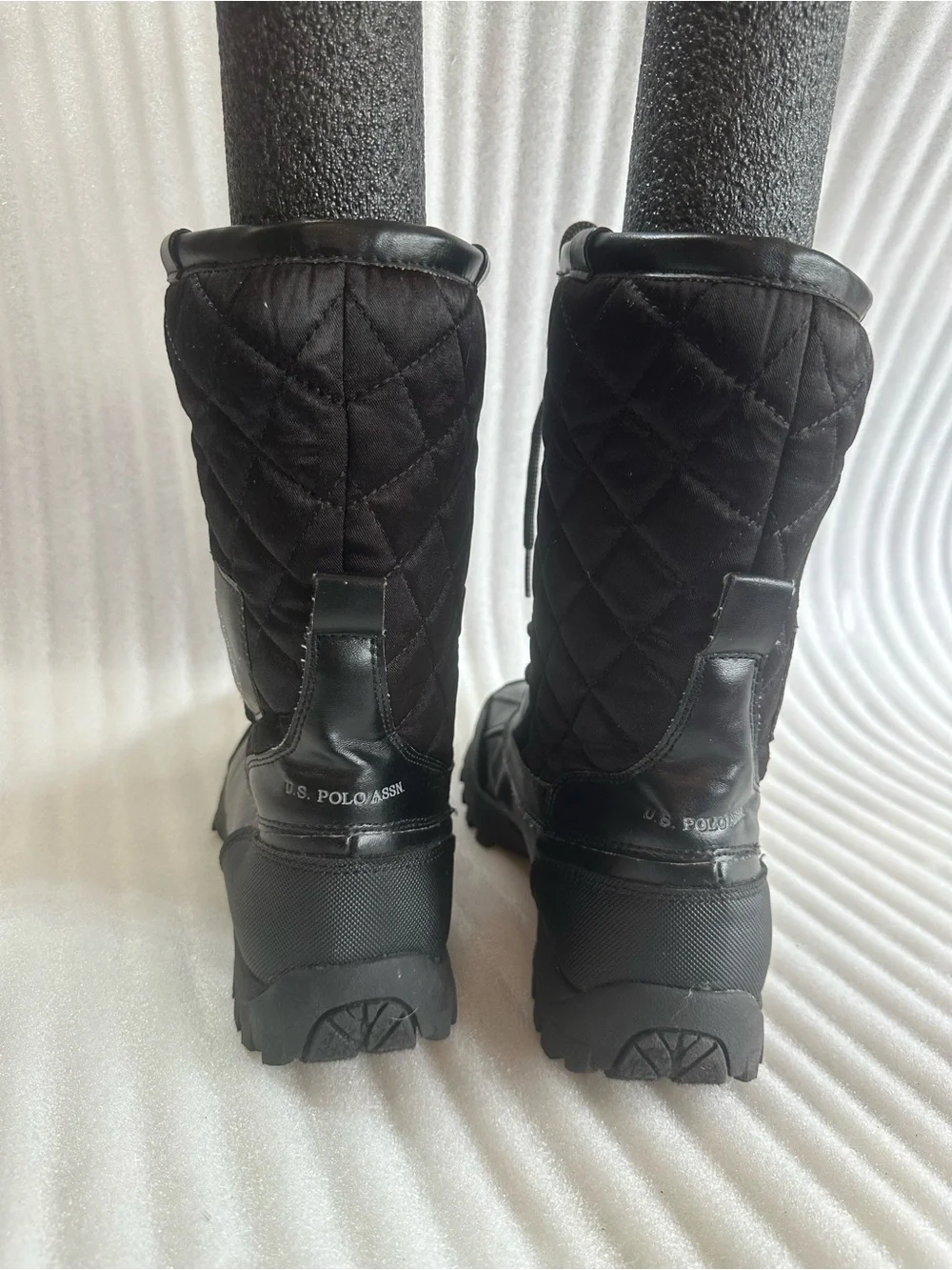 U.S. Polo Assn. Black Quilted Lace-Up Boots with Emblem
